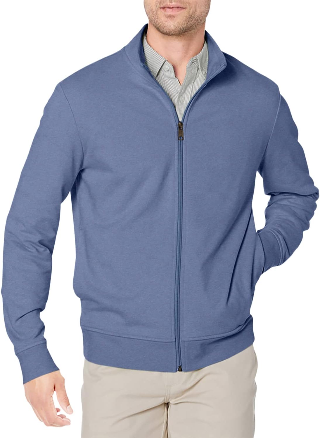 Men's Zip Up Sweatshirt, Lightweight French Terry, Mock Neck