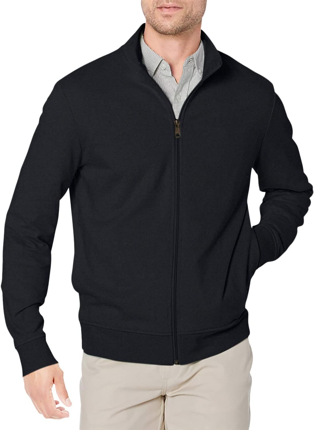 Men's Zip Up Sweatshirt, Lightweight French Terry, Mock Neck