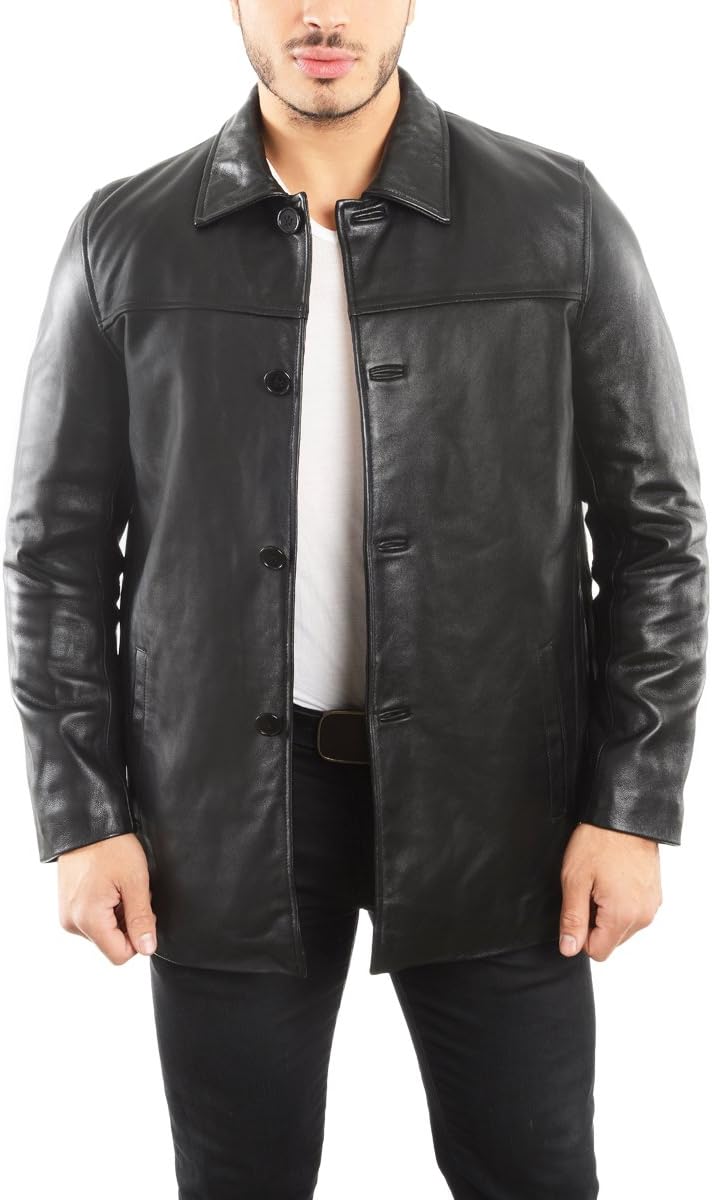 1950 Men's Jacket Genuine Lambskin Leather Four Button Car Coat