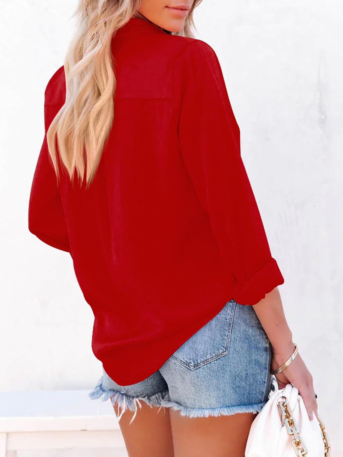 Womens Button Down Shirts Dress Shirts Long Sleeve Collared Blouses V Neck Work Office Tunic Chiffon Tops