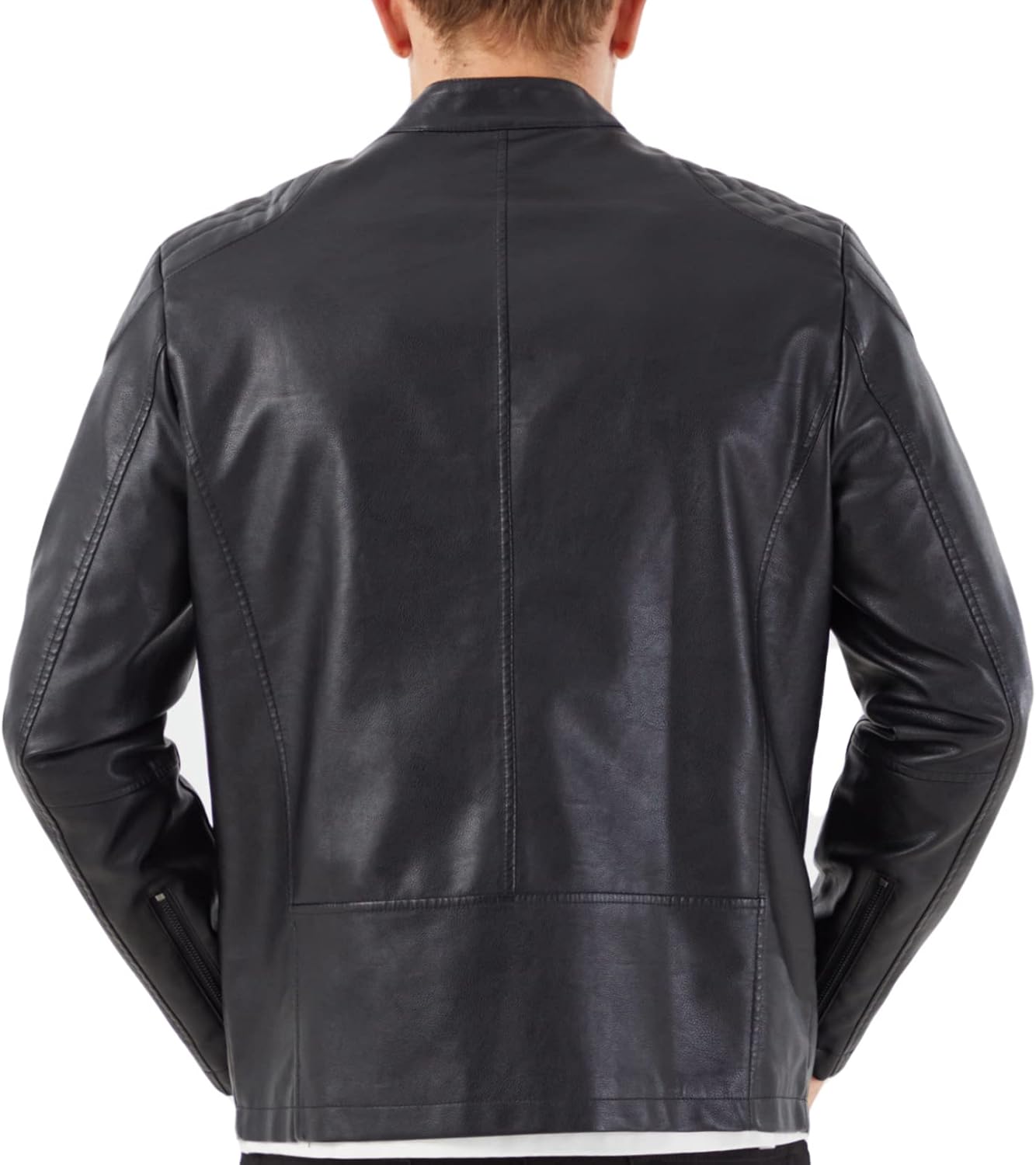 Men's Stand Collar Leather Jacket Motorcycle Lightweight Faux Leather Outwear