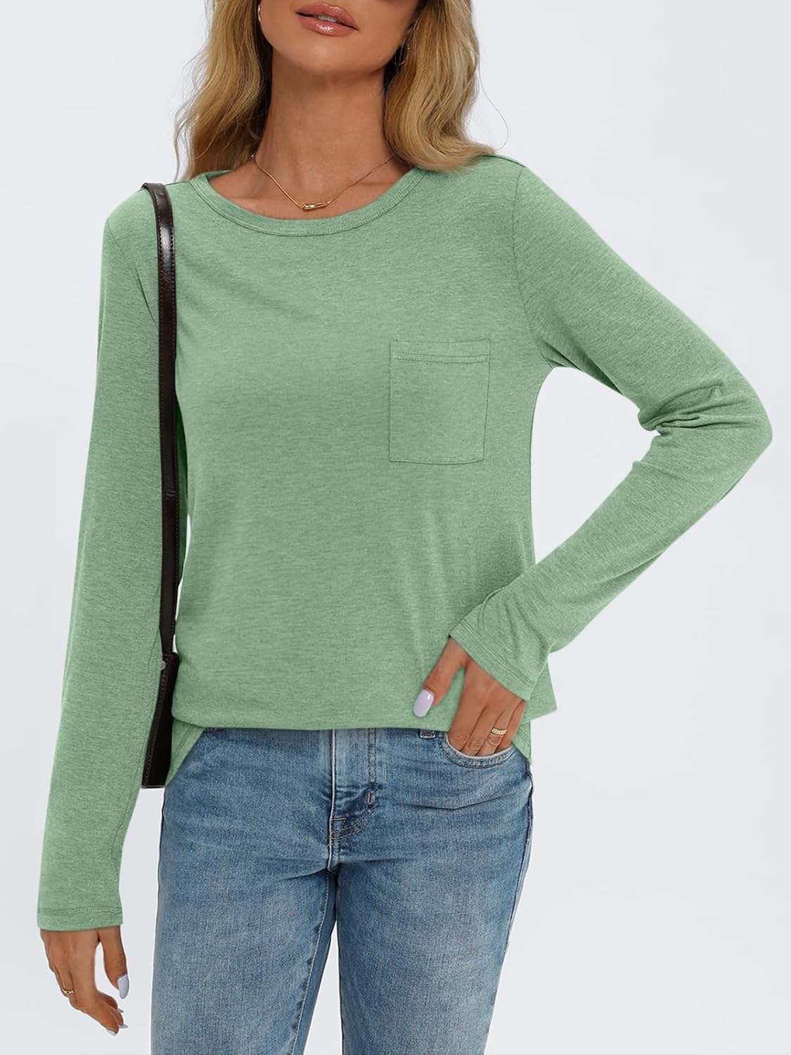 Long Sleeve Shirts for Women 2024 Fall Fashion Crewneck Loose Fit Casual Tops Trendy Basics Outfits Clothes