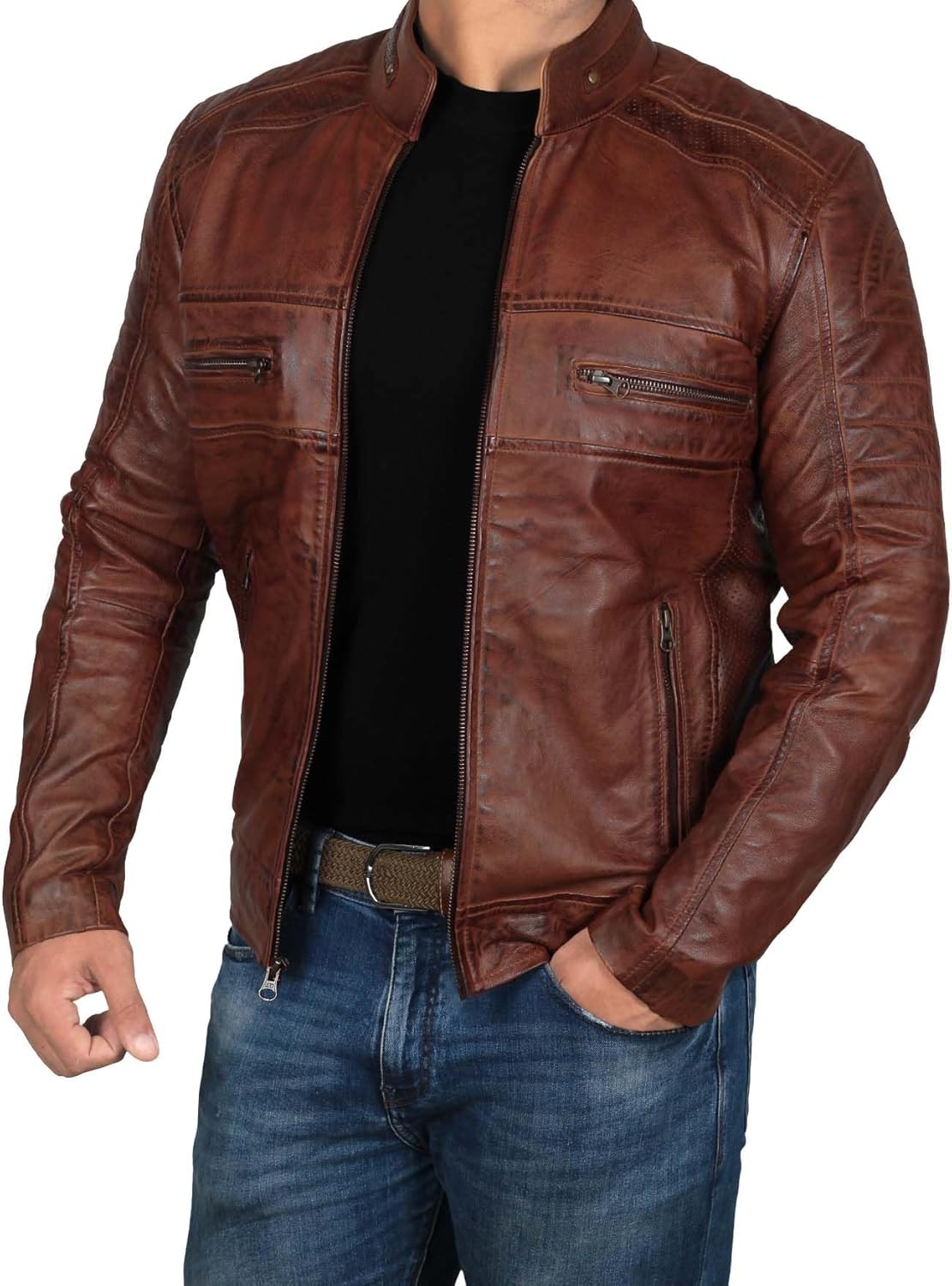 Real Leather Jacket Men - Motorcycle Black and Brown Leather Jacket