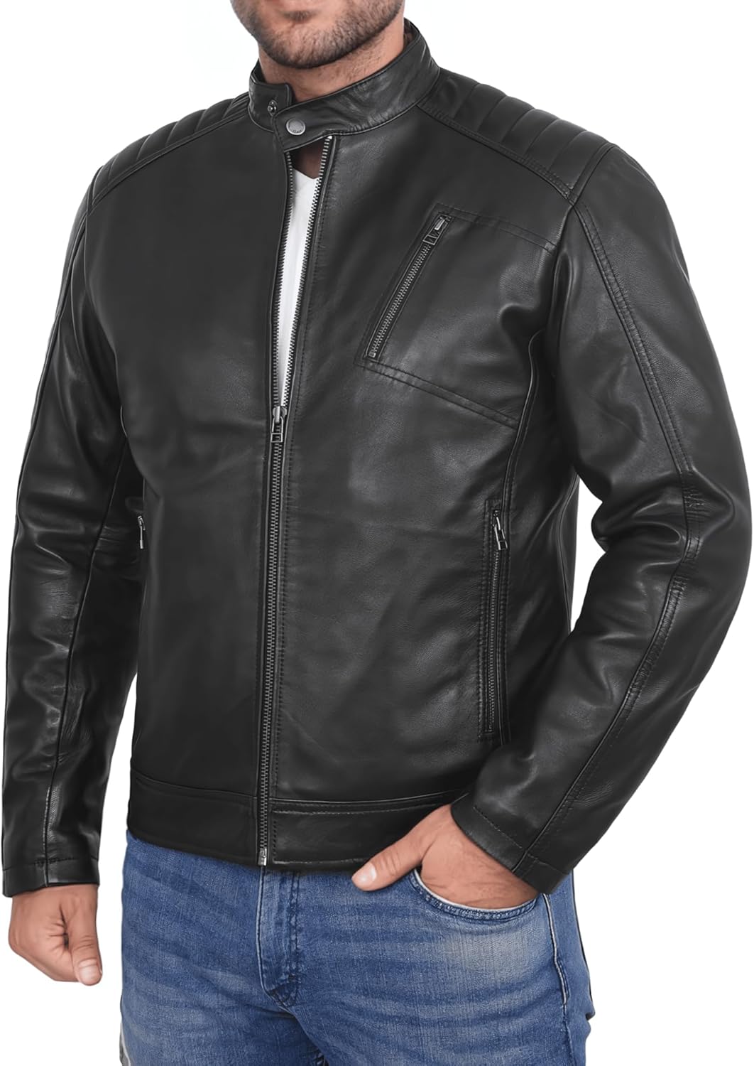 Premium Soft Lambskin Leather Men's Motorcycle Jacket - Vintage Cafe Racer with a Modern Twist