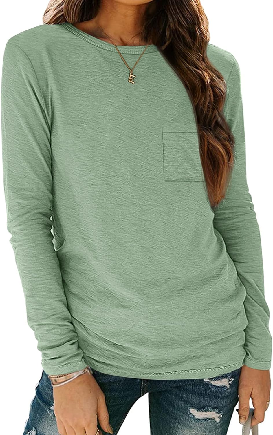 Long Sleeve Shirts for Women 2024 Fall Fashion Crewneck Loose Fit Casual Tops Trendy Basics Outfits Clothes