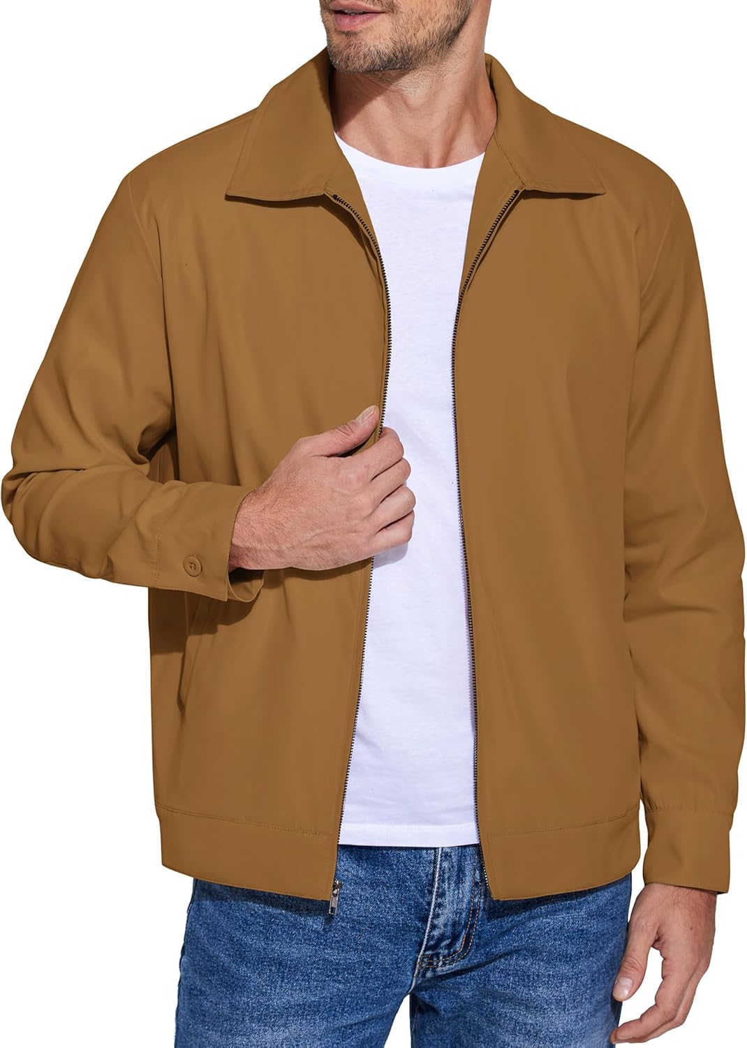 Men's Lightweight Zip Up Jackets  Cotton Twill Jacket Casual Work Golf Outwear