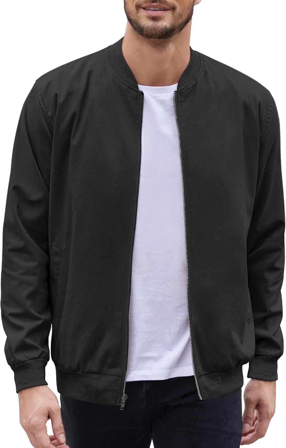 Men's Cotton Bomber Jacket Lightweight Flight Jackets Casual Softshell Varisty Jacket