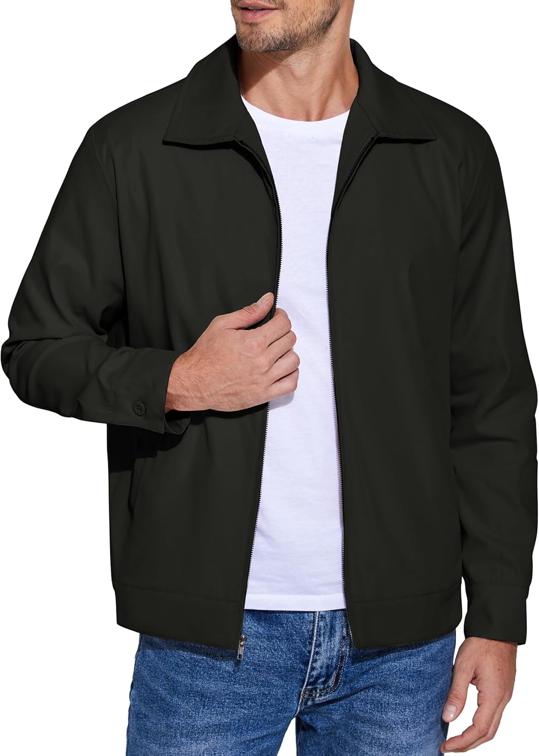 Men's Lightweight Zip Up Jackets  Cotton Twill Jacket Casual Work Golf Outwear