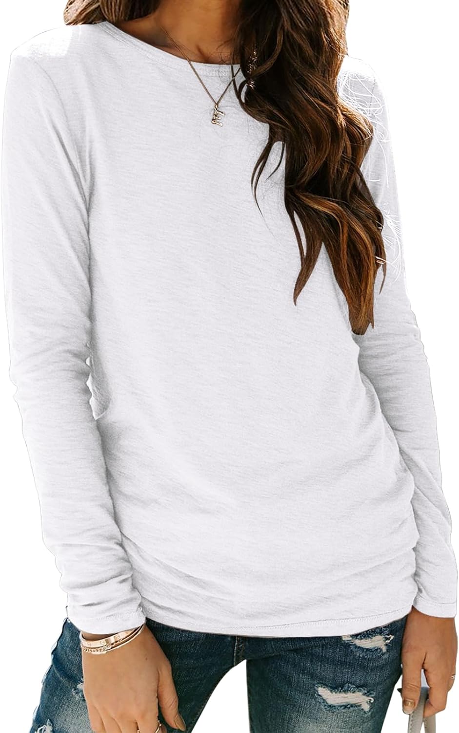 Womens T Shirts Long Sleeve Crew Neck Shirts Basic Tee Tops Blouse