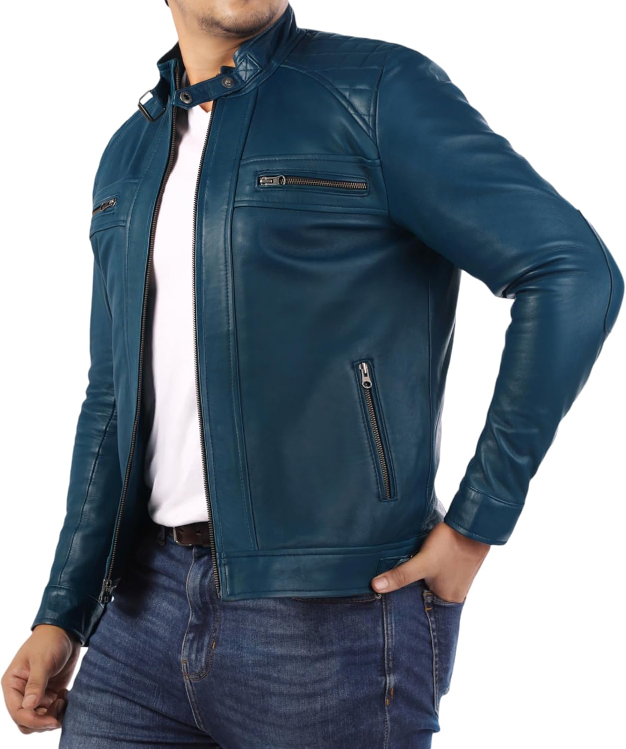 Diamond Style Lambskin Leather Jacket Men - Premium Leather  Vintage Look Motorcycle Jacket Men