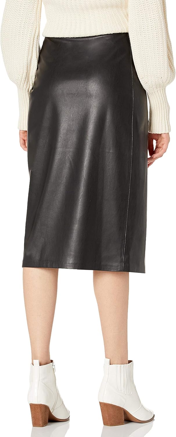 Women's  Vegan Leather Wrap-Front Midi Skirt