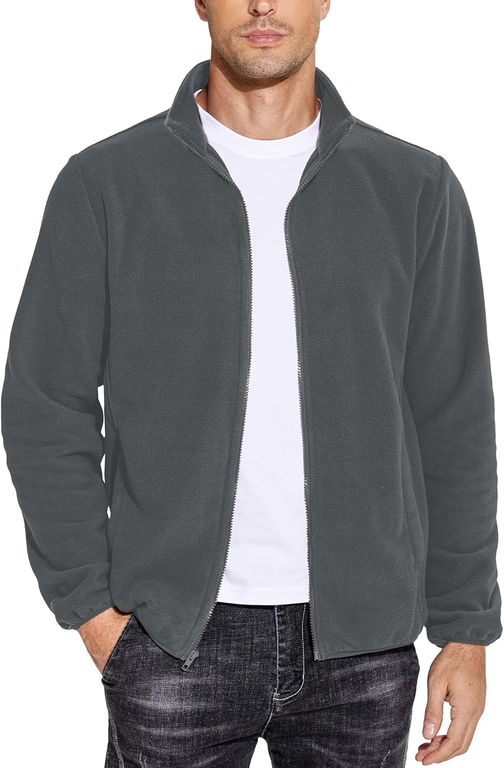 Men's Soft Polar Fleece Jacket Lightweight Full Zip Jackets Casual Outdoor Warm Jackets Coats with Pockets