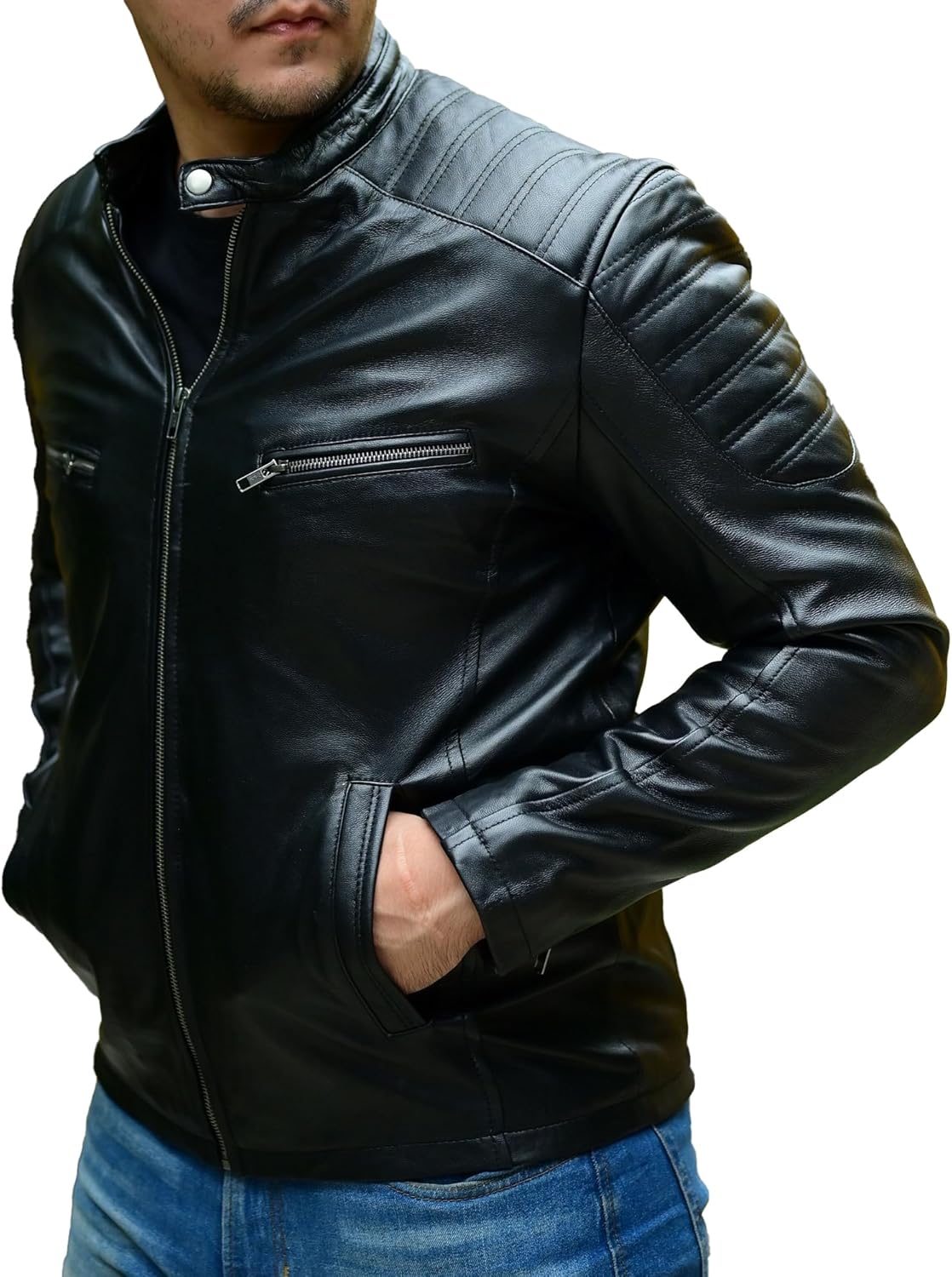 Timeless Classic Leather Jacket Men - Biker Style Real Lambskin  Vintage Look Motorcycle Jackets for Men