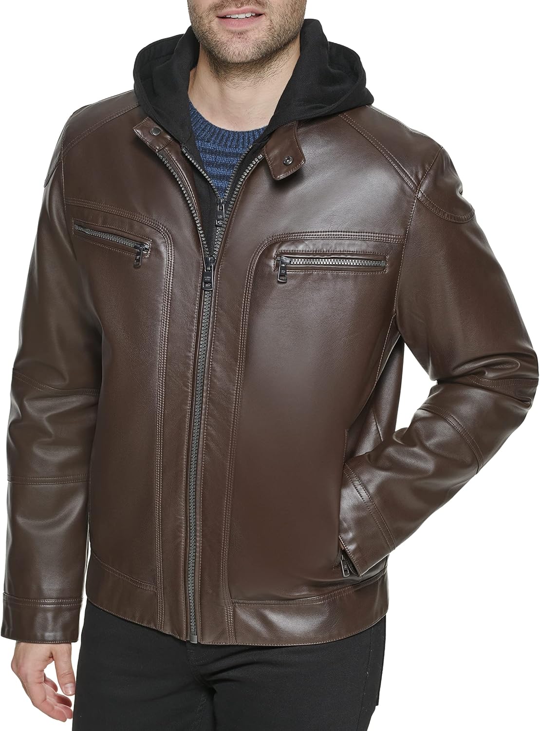 Men's Motorcycle Jacket With Removable Hoodie