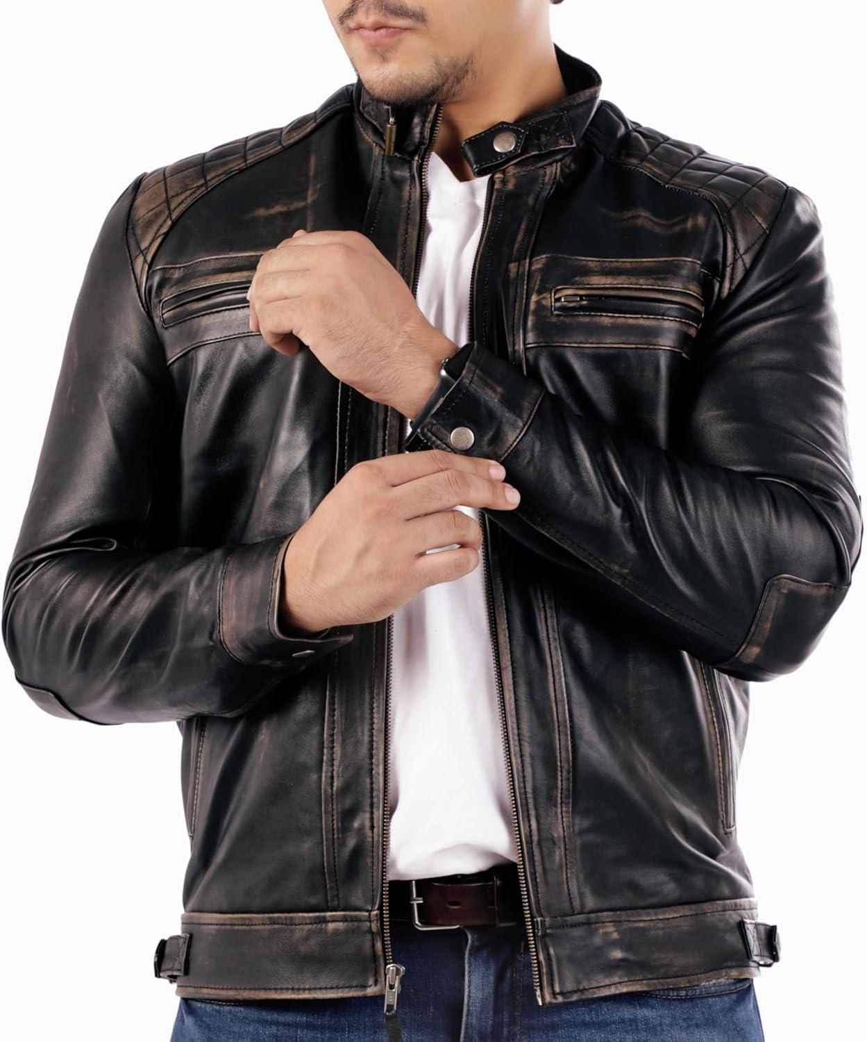 Diamond Style Lambskin Leather Jacket Men - Premium Leather  Vintage Look Motorcycle Jacket Men