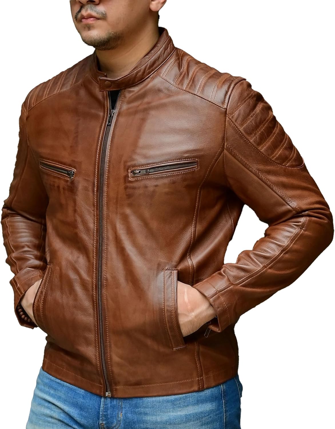 Timeless Classic Leather Jacket Men - Biker Style Real Lambskin  Vintage Look Motorcycle Jackets for Men