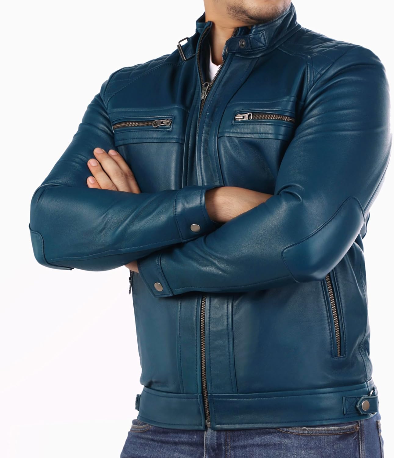 Diamond Style Lambskin Leather Jacket Men - Premium Leather  Vintage Look Motorcycle Jacket Men